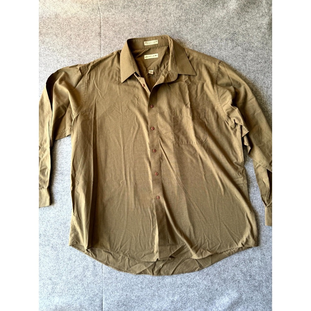 Pierre Cardin Dress Shirt Men 17/17.5 Brown Shirttail Hem Oxford Formal Business